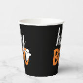 Hey Boo Orange Black Funny Halloween Ghost Pappbecher (Links)