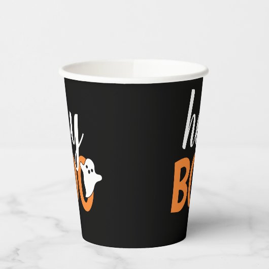 Hey Boo Orange Black Funny Halloween Ghost Pappbecher (Links)