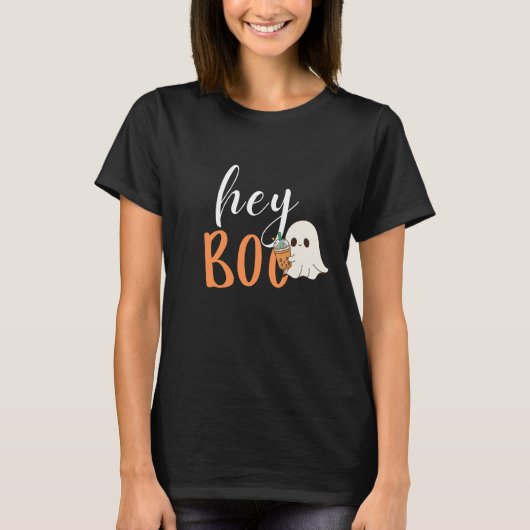 Hey Boo Orange Black Funny Halloween Ghost T-Shirt (Vorderseite)