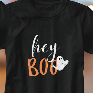 Hey Boo Orange Black Funny Halloween Ghost T-Shirt