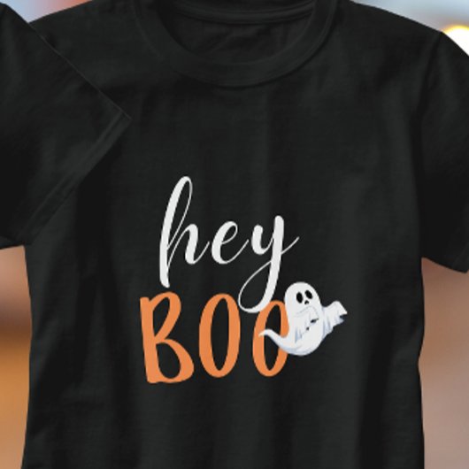 Hey Boo Orange Black Funny Halloween Ghost T-Shirt