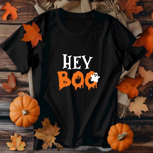 Hey Boo Orange Black Funny Halloween Ghost Womens Tri-Blend Shirt