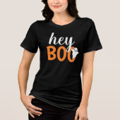 Hey Boo Orange Black Funny Halloween Ghost Womens Tri-Blend Shirt (Vorderseite)