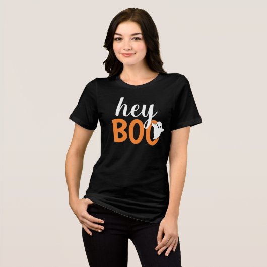 Hey Boo Orange Black Funny Halloween Ghost Womens Tri-Blend Shirt (Vorderseite voll)