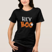Hey Boo Orange Black Funny Halloween Ghost Womens Tri-Blend Shirt (Vorderseite)