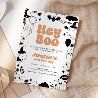 Hey Boo Orange Ghost Halloween Geburtstag Einladung