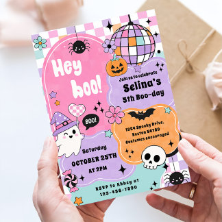Hey Boo! Pink Flieder Halloween Geist Mädchen Gebu Einladung