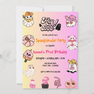 Hey Boo Pink Ghost Halloween Geburtstag Einladung