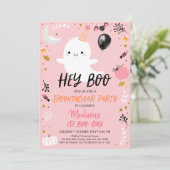 Hey Boo Pink Ghost Halloween Geburtstag Einladung (Stehend Vorderseite)