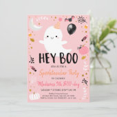 Hey Boo Pink Ghost Halloween Geburtstag Einladung (Stehend Vorderseite)