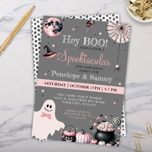 Hey Boo Pink Gray Girly Halloween Party Einladung