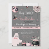 Hey Boo Pink Gray Girly Halloween Party Einladung (Vorderseite)