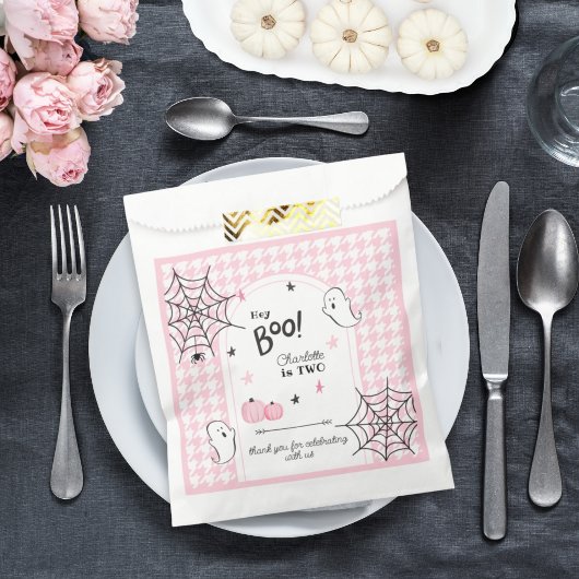Hey Boo Pink Hahnentrittmuster Halloween 2. Geburt Geschenktütchen