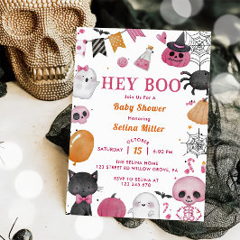 Hey Boo! Pink Halloween Baby Dusche Einladung