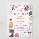 Hey Boo! Pink Halloween Baby Dusche Einladung (Vorderseite)