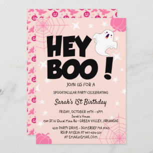 Hey Boo Pink Halloween Ghost Geburtstagsparty Einladung