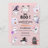Hey Boo! Pink Lilac Halloween Ghost Girl Geburtsta Einladung (Vorne/Hinten)