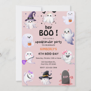 Hey Boo! Pink Lilac Halloween Ghost Girl Geburtsta Einladung