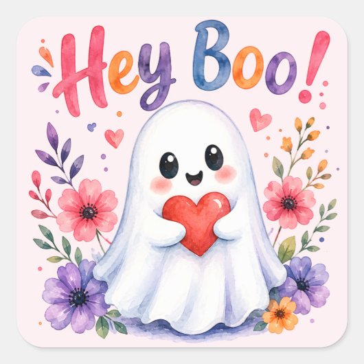 Hey Boo Quadratischer Aufkleber (Vorderseite)