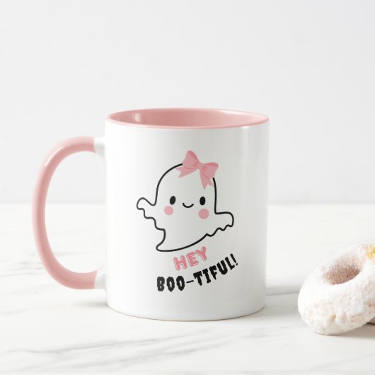 Hey, Boo-schön! Niedliches Gespenst mit rosafarben Tasse (Mit Donut)