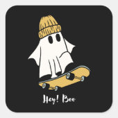 Hey, Boo! Skateboard Ghost Quadratischer Aufkleber (Vorderseite)