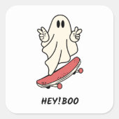 Hey, Boo! Skateboard Ghost Quadratischer Aufkleber (Vorderseite)