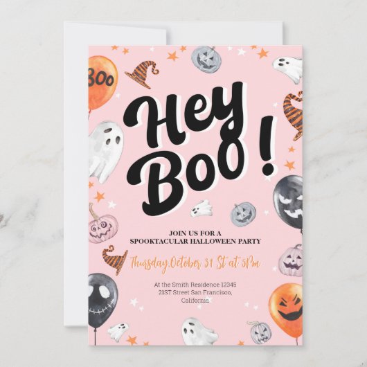 Hey Boo Spooktacular Halloween-Party Einladung (Vorderseite)