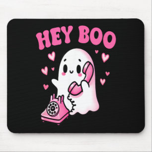 Hey Boo süßer Geist am Telefon lustiges Halloween Mousepad