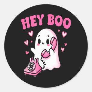 Hey Boo süßer Geist am Telefon lustiges Halloween Runder Aufkleber