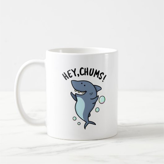 Hey Chums Funny Toothy Shark Pun Kaffeetasse (Links)