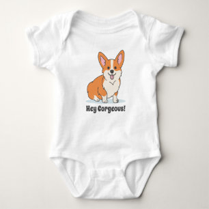 "Hey Corgeous" Cute Welsh Pembroke Corgi Drawing Baby Strampler