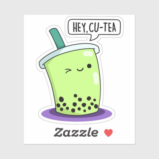 Hey Cu-Tea Funny Boba Tea Pun Aufkleber (Blatt)