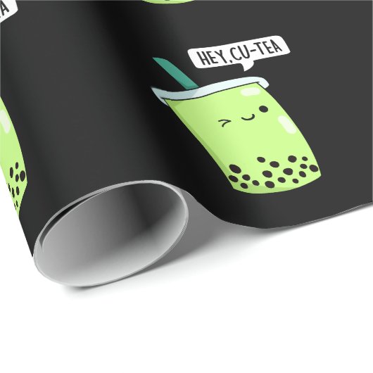 Hey CuTea Funny Boba Tea Pun Dark BG Geschenkpapier (Rolleneckpunkt)
