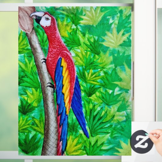 Hey, da ist ein Scarlet-Ara in diesem Baum! Fensteraufkleber (Zuhause)