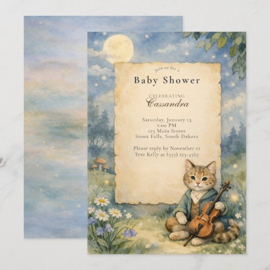 Hey Diddle Diddle Cat & Fiddle Baby Shower  Einladung (Vorne/Hinten)