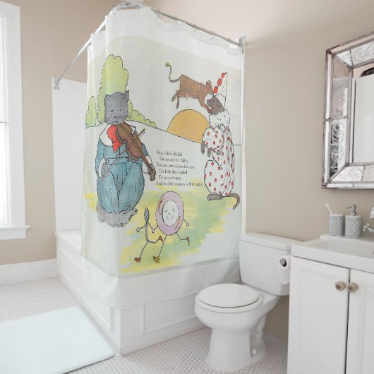 Hey Diddle Diddle die Katze und den Fiddle Rhyme Duschvorhang (Beispiel)