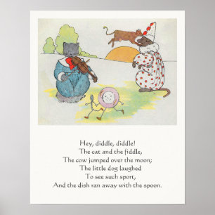 Hey Diddle Diddle die Katze und den Fiddle Rhyme Poster