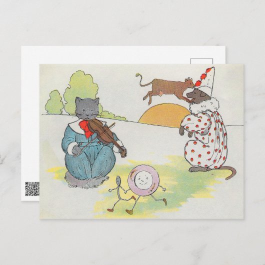 Hey Diddle Diddle die Katze und den Fiddle Rhyme Postkarte (Vorne/Hinten)