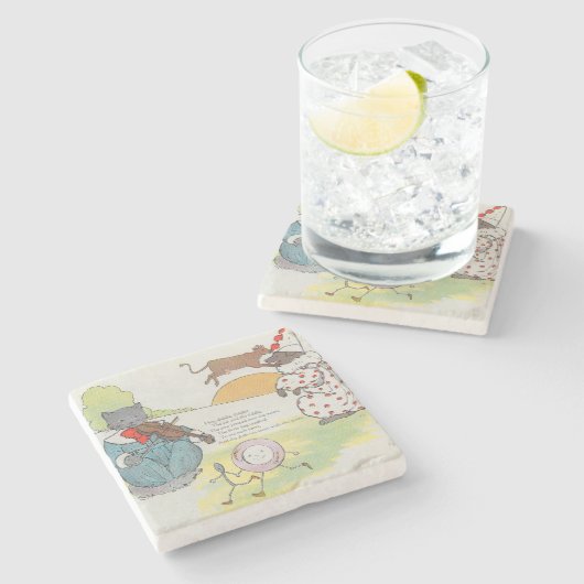 Hey Diddle Diddle die Katze und den Fiddle Rhyme Steinuntersetzer (Seitenansicht)