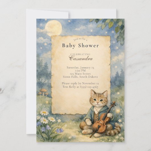 Hey Diddle Diddle Katze & Geige Baby Shower Einladung (Vorderseite)