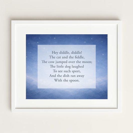 Hey Diddle Diddle Kinderreim Nachthimmel Druck Poster