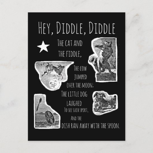 Hey Diddle Diddle Kinderreim Postkarte (Vorderseite)