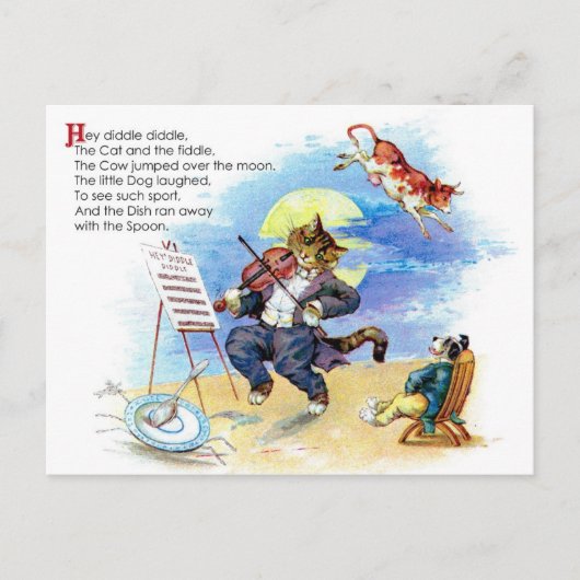 Hey Diddle Diddle Kinderreim Postkarte (Vorderseite)