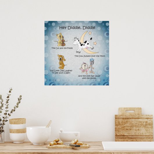Hey Diddle, Diddle Kinderzimmer Rhyme Art Poster (Küche)