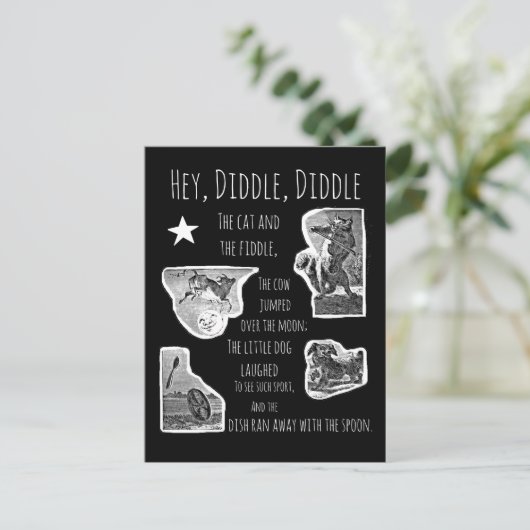 Hey Diddle Diddle Kinderzimmer Rhyme Postkarte (Stehend Vorderseite)