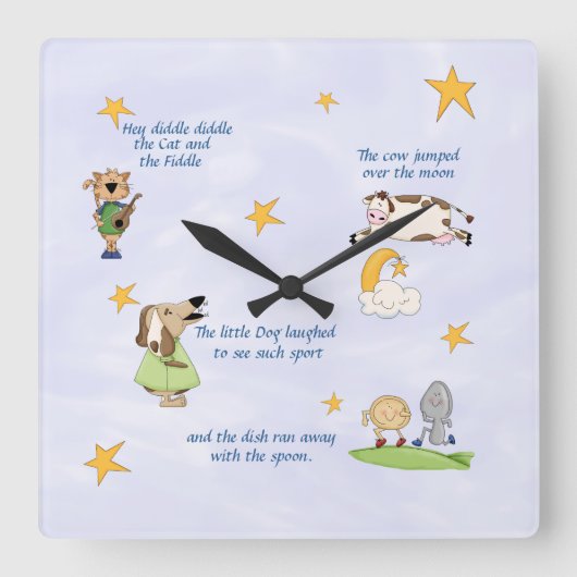 Hey Diddle Diddle - Kinderzimmer Rhyme Quadratische Wanduhr (Vorderseite)