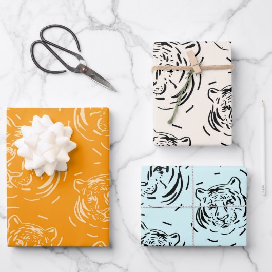 Hey, dort Tiger Muster Trio Packung Papierblätter Geschenkpapier Set (Vorderseite)