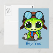 Hey, du Niedlich Cartoon Turtle in Aviator Hat Postkarte (Vorne/Hinten)