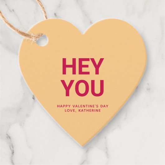 Hey, du orangefarbenes Herz niedlicher Valentinsta Geschenkanhänger (Vorderseite)