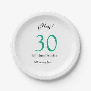 Hey es ist 30. Geburtstag grün schwarze fette Schr Pappteller